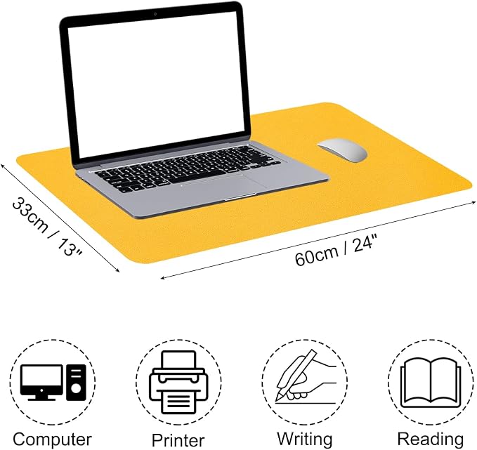 Patikil Desk Mat, 24"x13" Non-Slip Waterproof PU Leather Desk Pad Protector Cover Dual Sided for Office/Home Work/Study, Yellow