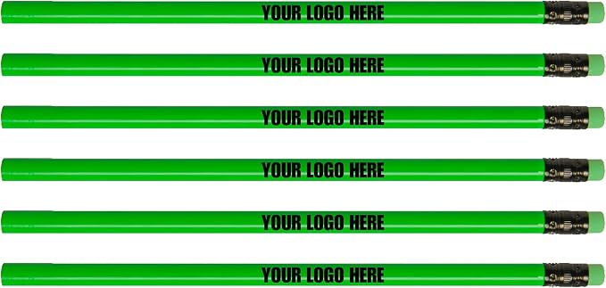 Custom Round Neon Pencil. Promotional Personalized Imprinted Round Neon Pencils. Custom Printed Name/Business/Event Information (Neon Green, 500 Count, Pack of 1)