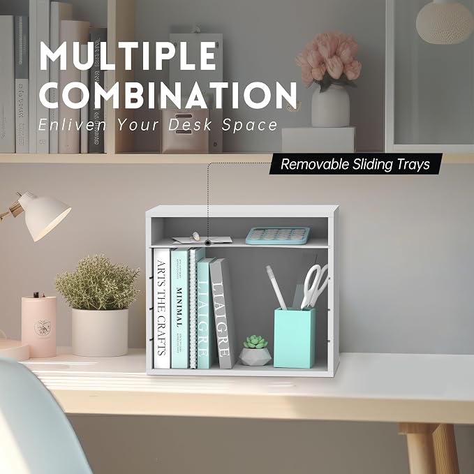 5 Tier Wood Desk Organizer, Mail Sorter and Paper Organizer for Desk, White | Wooden Desktop Organizer for Sorting Papers, Letters and Mails, Literature Organizer for Home Office, Classroom Organization