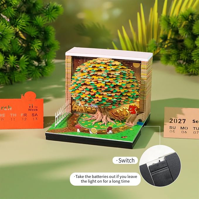 3D Time Piece Calendar, 2027 Desk Calendar With LED Light, 3d Tree Memo Pad Creative Desk Calendar, Christmas Gift for Colleague Friend, Desktop Decoration (Osmanthus Tree)