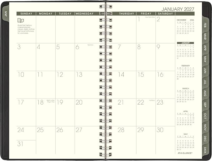 AT-A-GLANCE 2027 Appointment Book Planner, Weekly & Monthly, 5" x 8", Hourly, Recycled, Black (70100G0527)