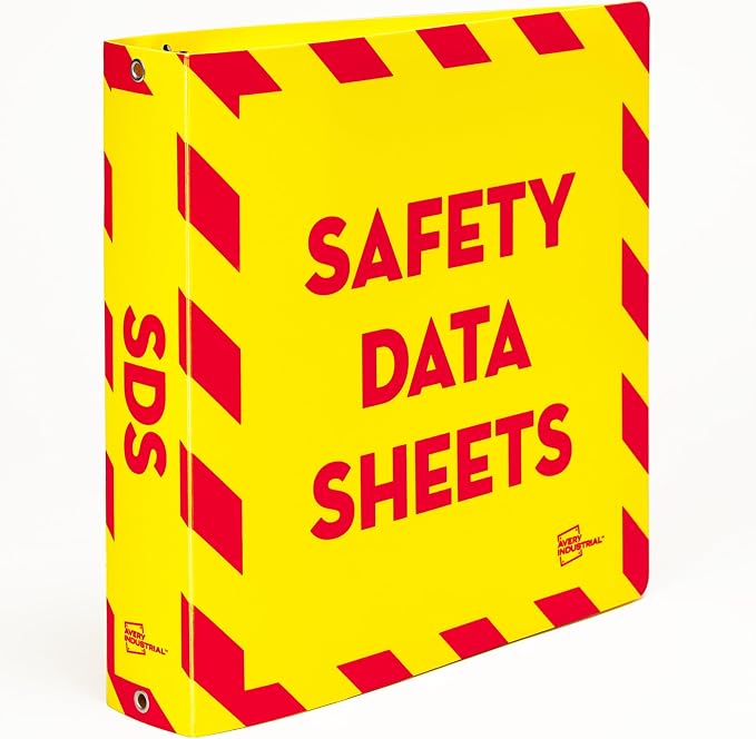 Avery UltraDuty SDS Binder, 1-1/2" Slant Rings, 1 Yellow/Red Binder | For Industrial Workplace Safety, OSHA HazCom Compliant, Water and Chemical Resistant, Attached Chain, Wide Cover Panels