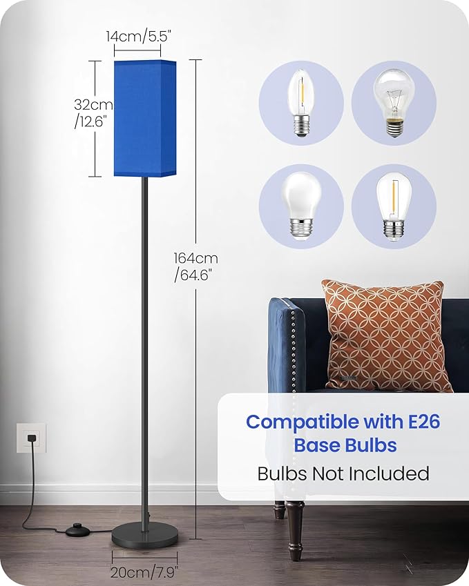 Floor Lamp, Pole Lamp with Foot Switch, Modern Standing Lamp Shade, Minimalist Freestanding Lamp (Bulb Not Included), for Living Room, Bedroom Office ETL Listed, Blue and Black U07LD05