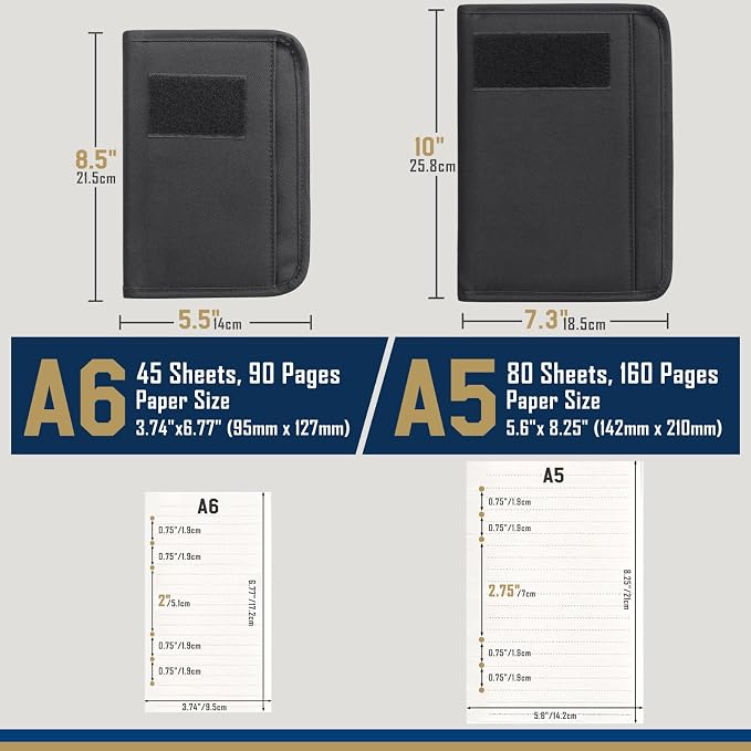 WYNEX Tactical Notebook Padfolio 6 Ring Binder, A5 Refill Paper | M-7.3x10" Zip Hardcover Notebook, 80 Sheets Loose Leaf Paper, 1"O-ring Water-Resistant Planner, for Office College Field Gift