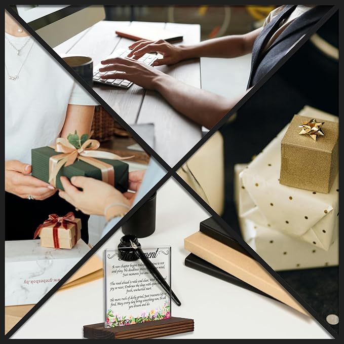 Retirement Acrylic Desk Sign with Poem, Inspirational Gift for Women Men, New Chapter Christian Plaque, Floral Office Decor, Farewell Keepsake for Coworker Friend Parent PA125
