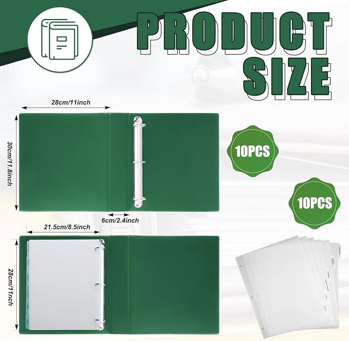 Dunzoom 10 Pcs Estate Planning Portfolio Binder PU Leather 3 Ring Binders with Gold Title and Index Tab Dividers, 11'' x 11.8'' x 2.4'' Estate Planning Organizer (Green)