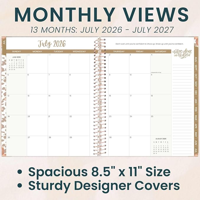 bloom daily planners HARDCOVER Planner 2026-2027 (8.5" x 11") Academic Year (July 2026 - July 2027) - 13 Months Task Goal Planner for Women - Monthly & Weekly Agenda Book - Tan Leopard
