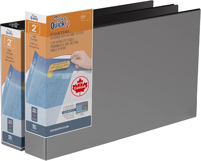 QuickFit Heavy Duty 11 x 17 Inch Spreadsheet View Binder, D Ring, Black, 2 Pack, 2 Inch