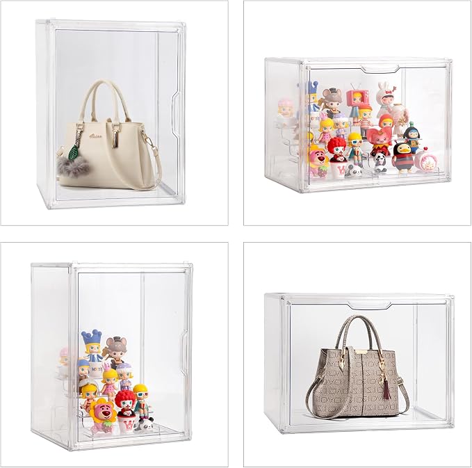 BOHOIDEE Clear Acrylic Display Case with Two Display Shelves for Figures, Dustproof Storage Organizer Box with Magnetic Door, Acrylic Collectibiles Showcase