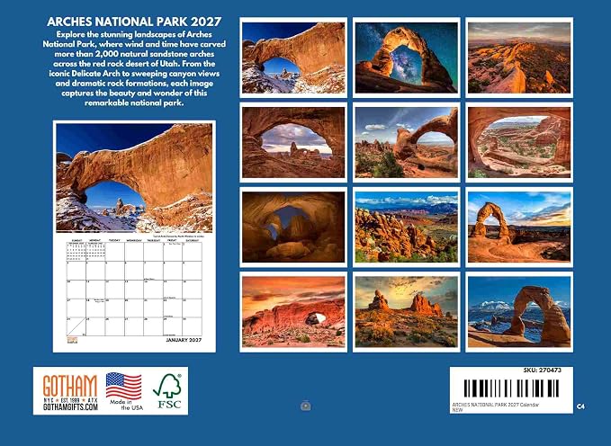 Arches National Park Calendar 2027 Monthly Wall Calender 12 Month