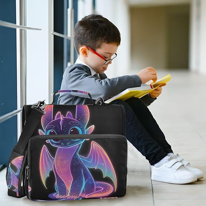 3 D-Ring Zipper Binder Bag, Cute Purple Glowing Dragon Removable Binder with Zipper Case Hold 300+ Sheets& 13 Inch Laptop for School Office Supplies Organizer