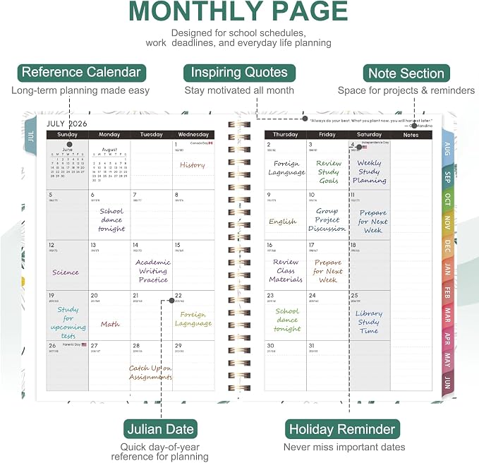 Planner 2026-2027, Weekly and Monthly Academic Year Calendar Planner, July 2026 - June 2027, Daily Agenda Book for Office School Supplies, Letter Size(8.5'' x 11'')