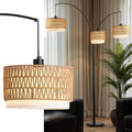 80'' Rattan Arc Floor Lamp for Living Room, 3-Light Boho Tree Tall Lamp | Heavy Natural Marble Base, 1/2/3-Light Rotary Switch,Double-layer Wicker/Fabric Shades for Reading Corners,8 ft+ Ceilings