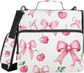 Pink Bow Cherry 3 Ring Zipper Binder Bag Binder Organizer with Handle Shoulder Strap for School Work Office Supplies