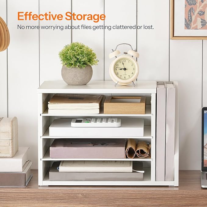 HOOBRO Mail Sorter, Literature Organizer with Adjustable Shelves, Paper Organizer for Office, Home, Wood Countertop File Holders, Mails, Magazines, White WT41WF01