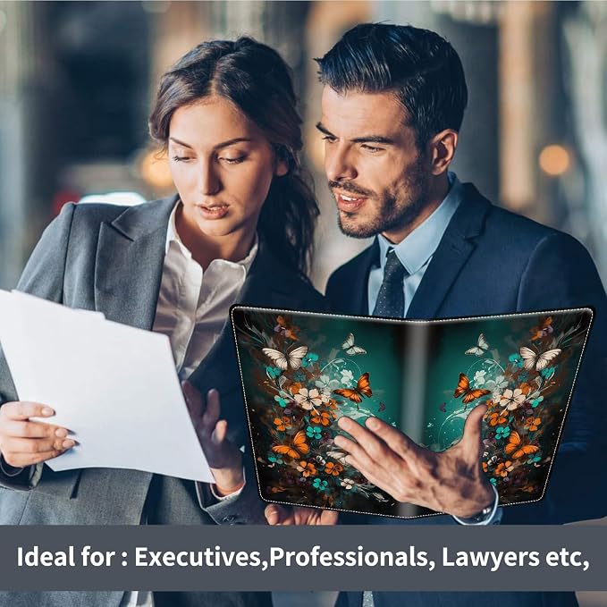 Padfolio/Portfolio Folder Clipboard,Padfolio Clipboard,Writing Portfolio Leather with Cover for Card Holder Slot Letter Size A4 for Office Conference Notepad Clip Boards,Flowers Dancing Butterflies