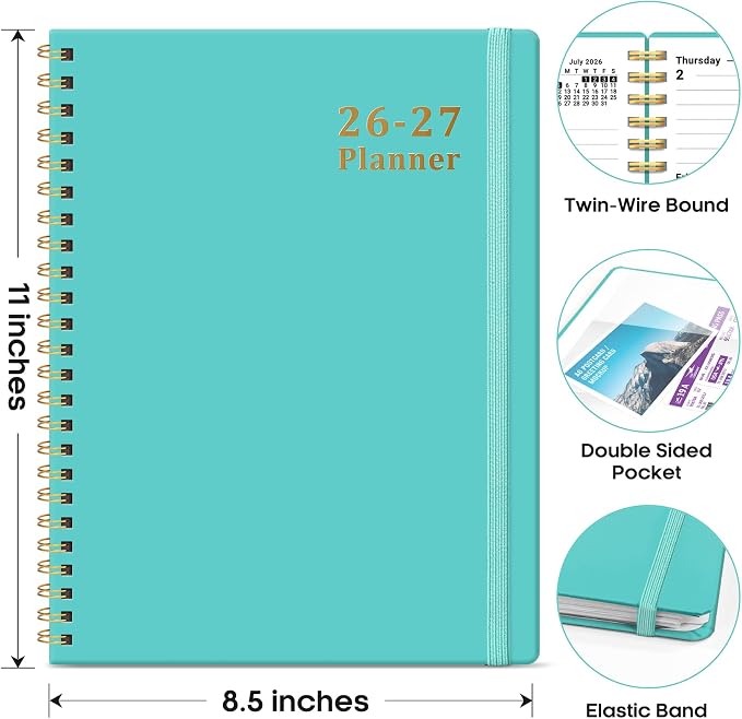 Taja Planner 2026-2027, 8.5" x 11" Calendar Planner, Jul 2026-Jun 2027 | Letter Hardcover Weekly & Monthly Academic Year Planner, Large Planning Agenda With Tabs, School&Office Supplies, Aquamarine