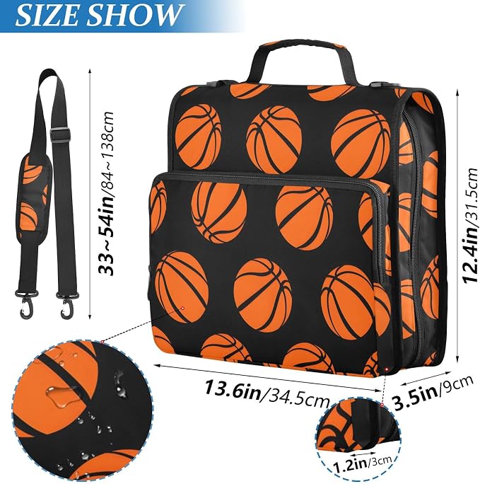 Basketballs Pattern 3 Ring Binder Bag 1.5 inch Binder Organizer with Zipper Shoulder Strap 500 Sheet Documents Storage for School Office