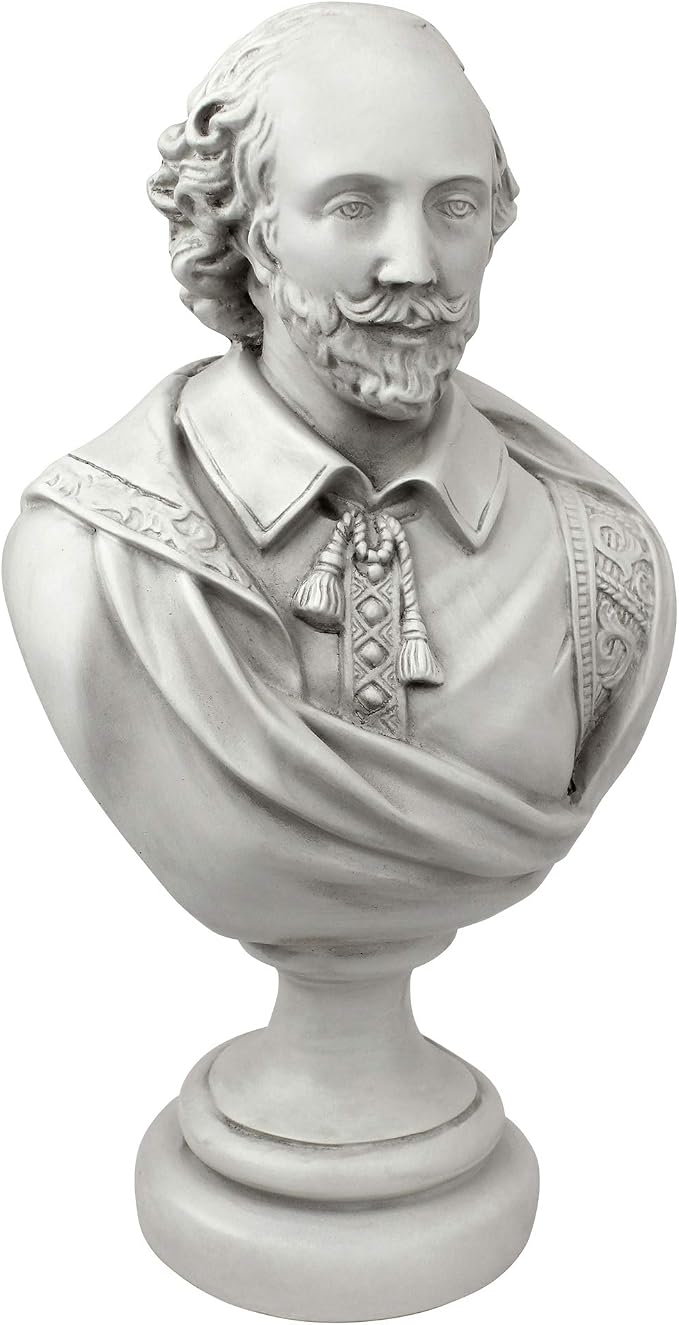 Design Toscano AH22672 William Shakespeare Bust Statue, Desktop, 12 Inch, Polyresin, Antique Stone,
