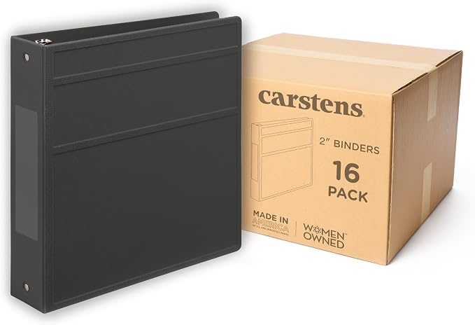 Carstens 2-Inch Heavy Duty 3-Ring Binder - Side Opening, Charcoal Gray, Durable Plastic, No-Gap Rings, Waterproof Cover, No Pockets, Holds 300 Letter Sheets, BPA-Free, Made in USA (5821-3R) Case of 16