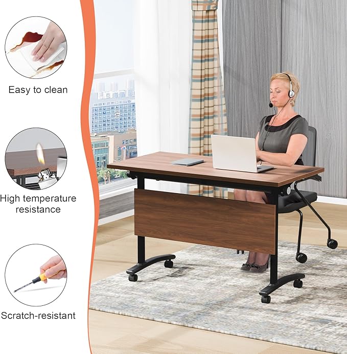 Conference Table,55.1''Folding Conference Room Table for 4-12 People,Mobile Flip Top MeetingTraining Table with Different Coulor and Styles for Offices, Classrooms,Meeting Room (2, 47.2''D)