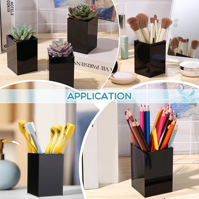 Crtiin 20 Pieces Acrylic Pencil Holder Makeup Brush Holder Pen for Desk Pencil Cup Acrylic Desk Accessories Desktop Stationery Organizer for Office School Home Supplies(Black)