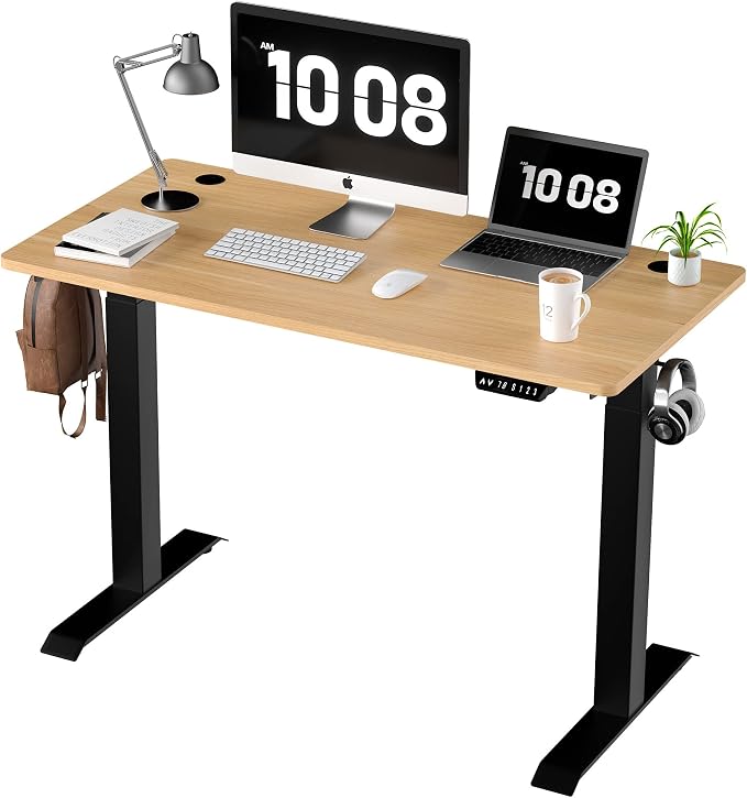 Shintenchi Standing Desk, Height Adjustable Electric Sit Stand up Desk, Ergonomic Rising Computer Table, 48x24 Inch Modern Lift Gaming Desk Workstation for Home Office, Black & Walnut