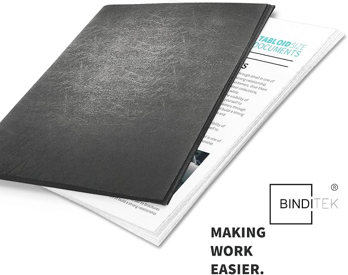 Binditek 16 Mil Leather-Textured Polycovers, 11x17 Inches, Black, 20 Pack | Leather-Textured Binding Covers, 11"x17" Ledger/Tabloid Size, Plastic Binding Presentation Covers, Square Corners, Unpunched