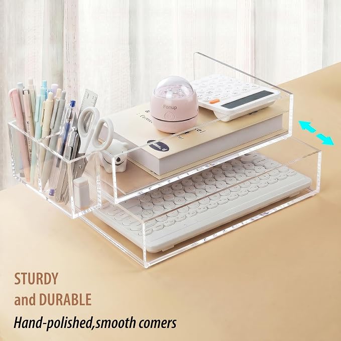 2 Pack Acrylic Paper Tray and Pen Holder Organizer for Desk Clear File Organizer,Acrylic Desk Organizers and Accessories Sorter,Perfect for File Paper, Ipad, Letter, A4 Office File, Books, Notes.