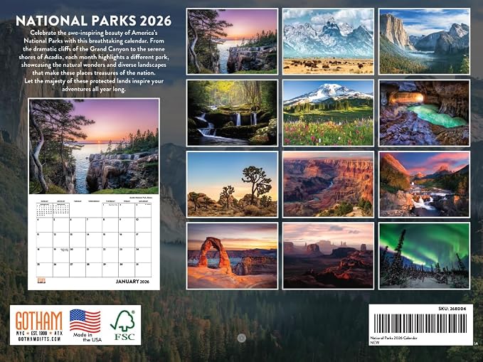 National Parks Calendar 2026 Wall Monthly National Park Gifts For National Park Lovers Calendar Nature 12 Month | American Made In The USA