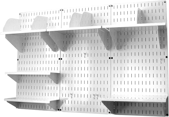 Wall Control Office Organizer Unit Wall Mounted Office Desk Storage and Organization Kit White Slotted Wallboards and White Accessories
