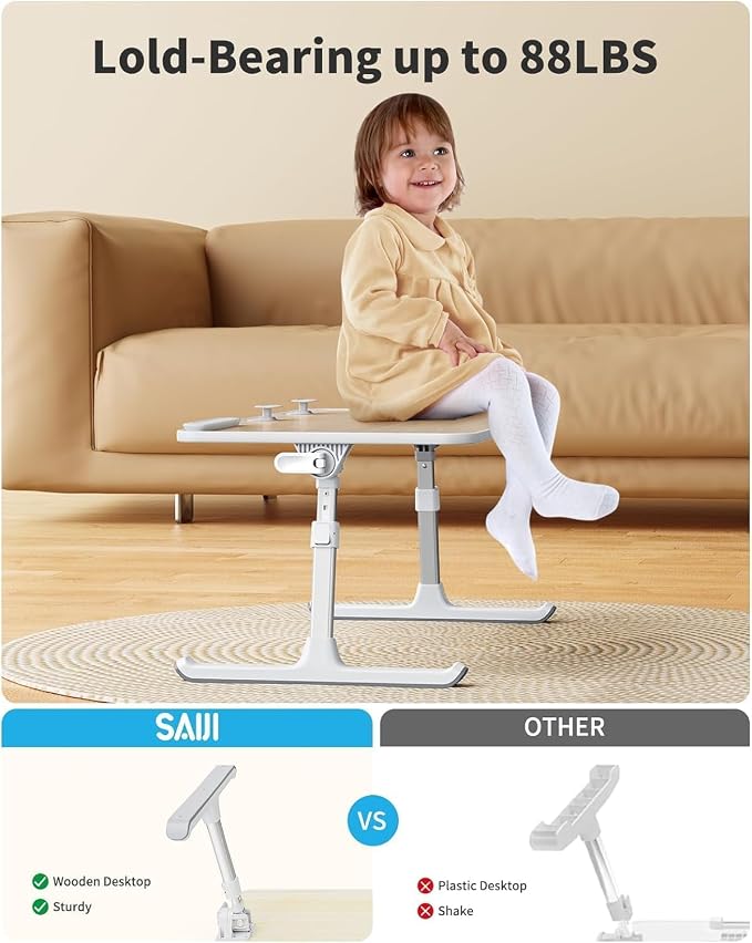 Laptop Desk for Bed, SAIJI Lap Desks Bed Trays for Eating Writing | for Eating Writing, Adjustable Computer Laptop Stand, Foldable Lap Table in Sofa and Couch（20.5x11.8 Teak
