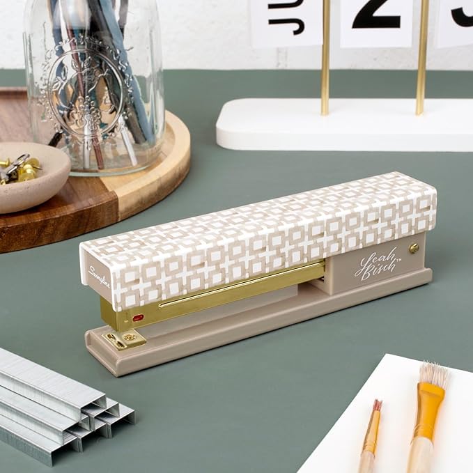 Swingline Stapler by Leah Bisch, 20 Sheet Capacity, Full Strip, Tan Tiles, Colorful Fashion Design (S700035) (Pack of 6)