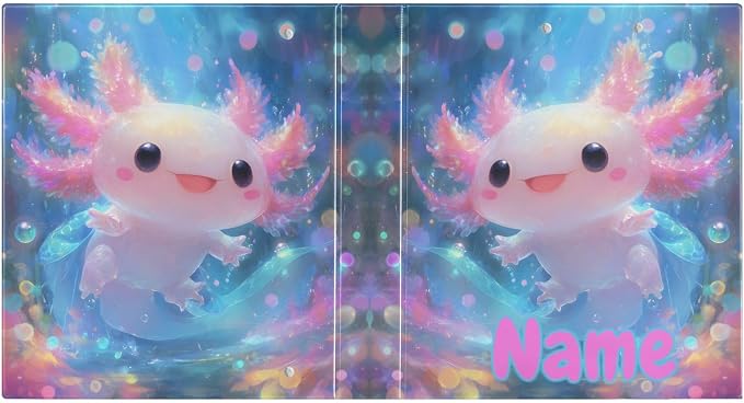 Custom 3 Ring Binder Shiny Axolotl 1.5" Round Ring Binders Personalized Name View Binder with 200 Sheet for Kids School Supplies Women Men Office, 1 Pack