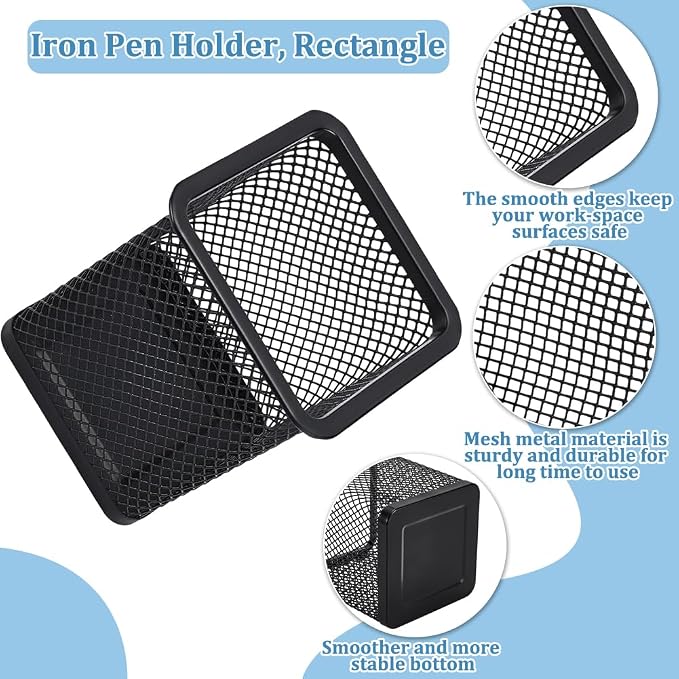 16 Pack Square Black Pen Holder, Metal Mesh Pencil Cups Bulk Pencil Holder Organizer Mesh Pen Holder for Desk Office Supplies School Classroom Desktop Accessories Makeup Brush