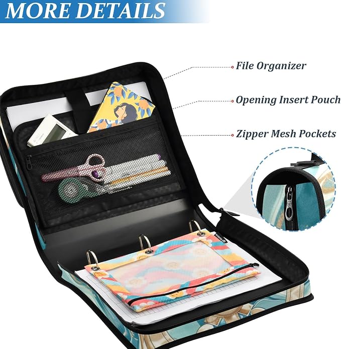 ALAZA Compass on Marble Background Zipper Binder 1.5 inch 3 Ring Binder Organizer with Shoulder Strap and Handle for Home Office Work