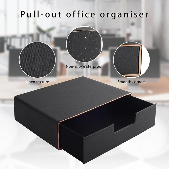 Stackable Organizer Drawer PU Leather Classic Handmade,Organize Home Office Desk Accessories and Sort Letter-Size Paper/a4 Document,Desk Caddy with Drawers Storage Box,13.1x10x3.7inches,Black
