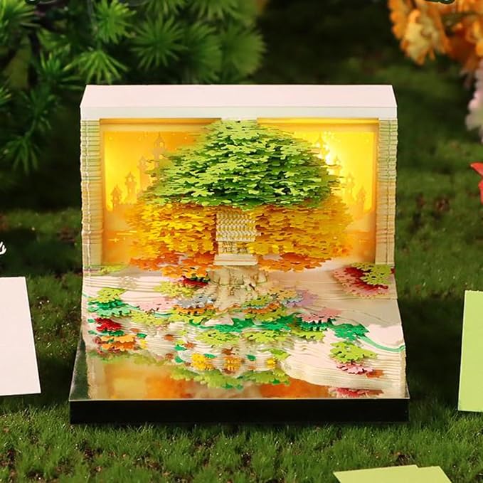 3D Time Piece Calendar, 2027 Desk Calendar With LED Light, 3d Tree Memo Pad Creative Desk Calendar, Christmas Gift for Colleague Friend, Desktop Decoration
