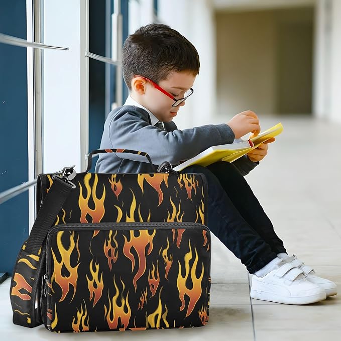 Yellow Orange Fire Flames 3 Ring Binder Bag 1.5 inch Binder Organizer with Zipper Shoulder Strap 500 Sheet Documents Storage for School Office