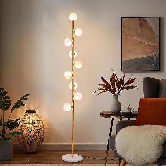 Hsyile Modern Creative Floor Lamp for Living Room,Bedroom,Office,Globe High Pole Standing Lamp, Tree Lamp (Gold&Colored Shade)
