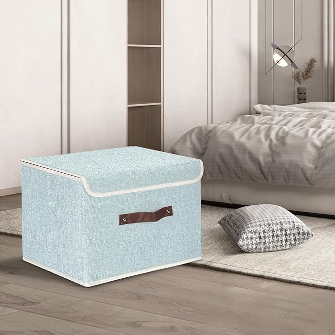TYEERS Foldable Storage Boxes with Lids 5 Pack Fabric Storage Bins with Lids, Closet Organizers for Clothes Storage, Room Organization, Office Storage, Toys - Aqua Spring