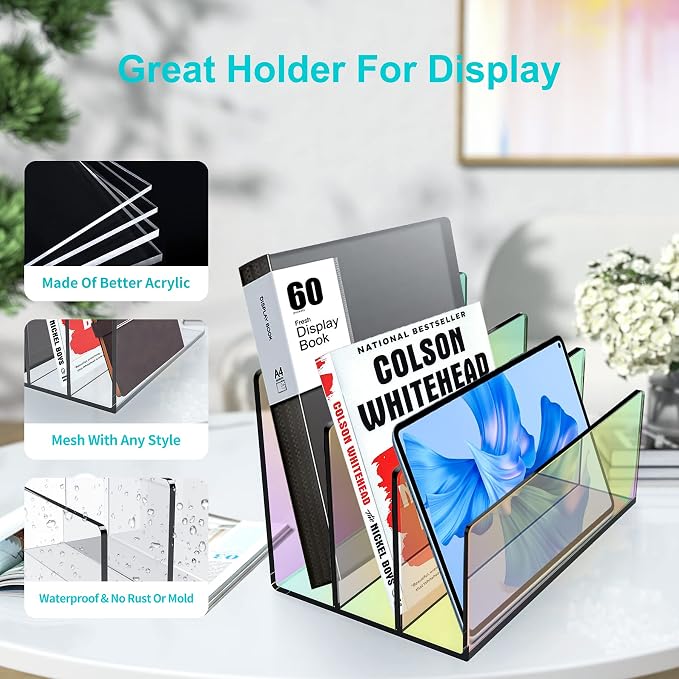 Boloyo Acrylic File Holder,1PC 3 Sections Rainbow File Organizer Mail Letter Sorter Desktop Folder Holder for Home Office School Envelope Bill Filling Paper Document