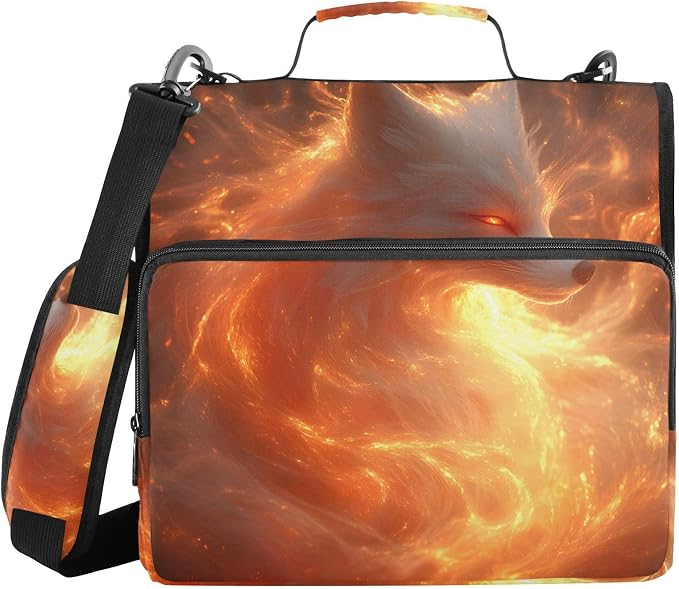 3 Ring Zipper Binder with Shoulder Strap Fox Fire Animal 2 Inch Zippered Binder Bag 500 Sheet Capacity Multi Pockets for School Supplies