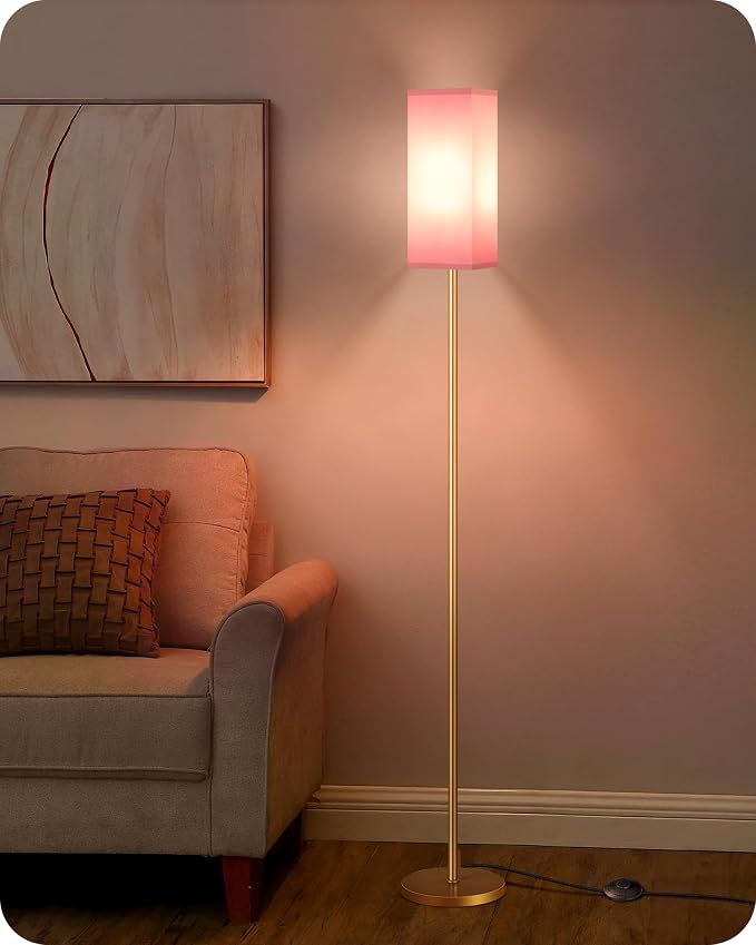 Floor Lamp, Pole with Foot Switch, Modern Standing Lamp Lampshade, Minimalist Freestanding Lamp (Bulb Not Included), for Living Room, Bedroom Office ETL Listed, Gold and Pink DP07LD05