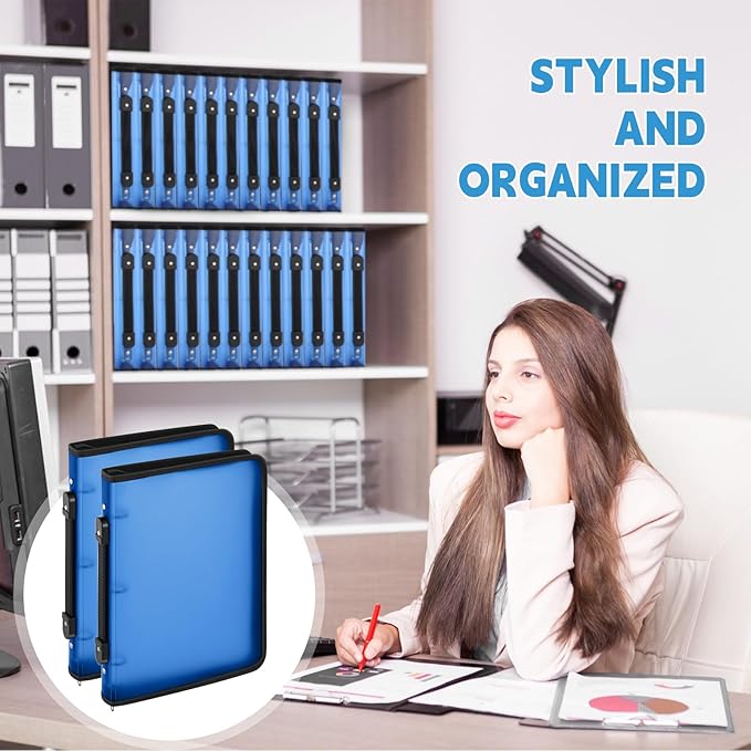 Teling 2 Pcs 1 Inch Zipper Binder 3 Ring Organizer, Blue | Secure Zipper Closure, Refillable 3 Ring Design, Handle Carry, Fits Letter Size Papers for School, Office and Projects