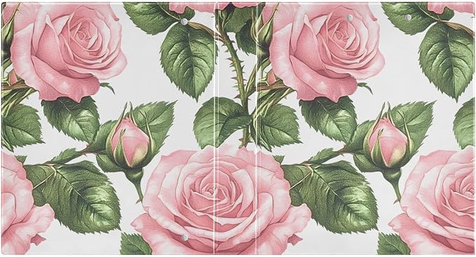 3 Ring Binder Pink Rose Floral Green Leaves 1.5 inch Binders Three Ring Binders with Clipboard Fit 8.5'' x 11'' Paper 3 Interior PVC Clear Pockets for Office Supplies
