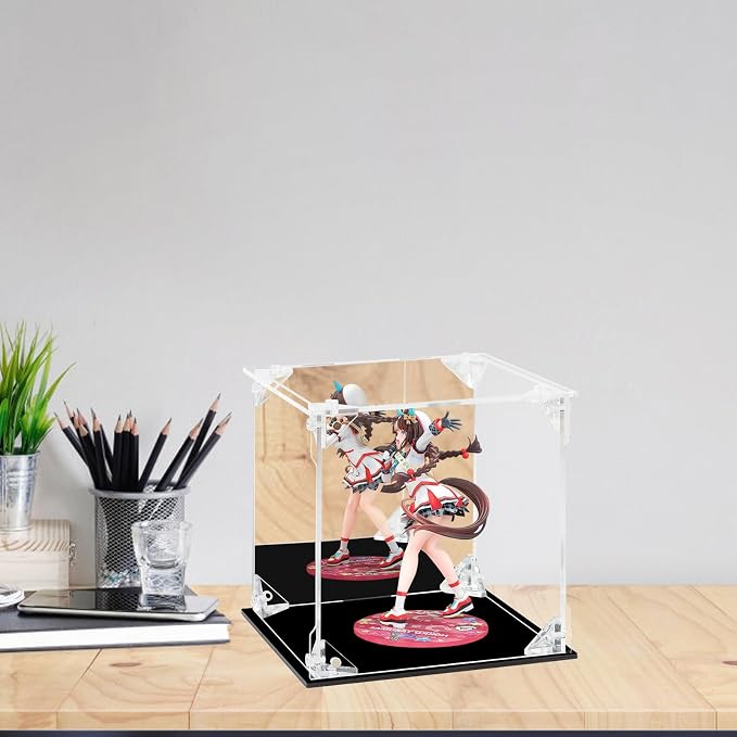 Acrylic Display Case Clear Action Figure Display Case with Mirrored Back, Dustproof Protection Display Box Alternative Glass Case for Collectibles Figures Models Doll Toys (6x6x6 inch; 15x15x15cm)