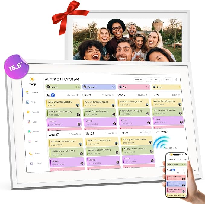 15.6" Digital Calendar Family Electronic Calendar & Chore Chart,Wall/Desk Planner Smart HD Touchscreen Interactive Display Support App, Pomodoro Timer,Planner for Schedules,Meals,Chore,Gifts for Mom Dad(White)