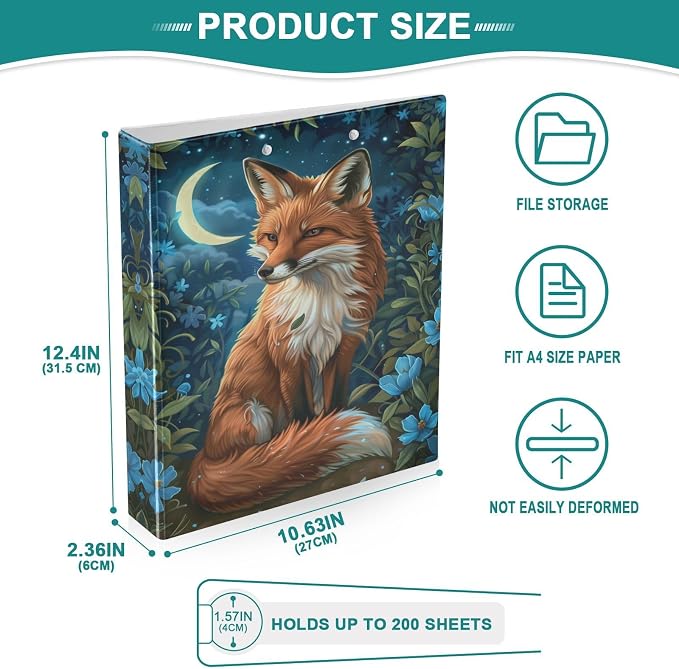 3 Ring Binder Watercolor Fox 1.5 Inch Three Ring Binder | Cute Binder with 3 Storage Pockets for Women School Office Supplies