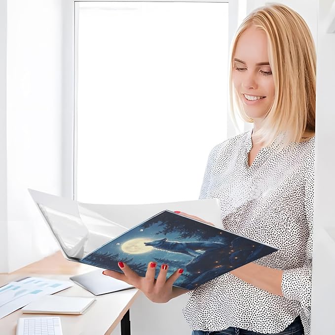 3 Ring Binder Wolf Moon Galaxy Winter Forest a 1.5 inch Binders Three Ring Binders with Clipboard Fit 8.5'' x 11'' Paper 3 Interior PVC Clear Pockets for Office Supplies